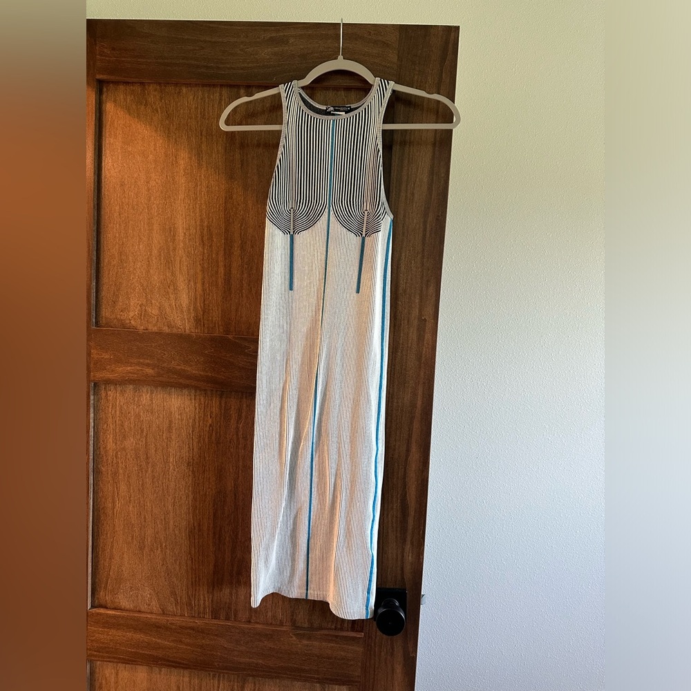 Zara bodycon dress! Super cute for weddings or summer events.